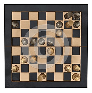 Old wooden chess board isolated, clipping path.