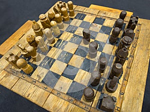 Old wooden chessboard photo