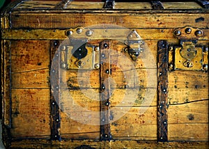 Old wooden chest, trunk in golden color