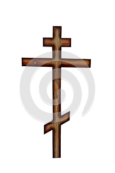 old wooden christian orthodox cross isolated on white background