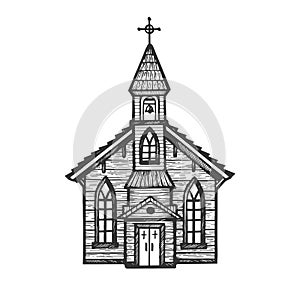 Old wooden church engraving style vector