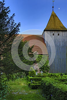 Old wooden church with graveyard in Prerow in Germany