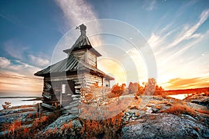 Old wooden church on island