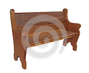 Old wooden church pew isolated.