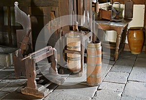 Old wooden churns. Retro.