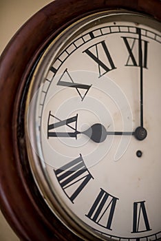 Closeup of an Old Wooden Clock Face