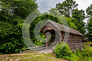 Old wooden covered bridge in alabama