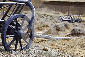 Old wooden decorative rustic cart wheel