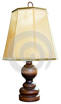 Old wooden desklamp, isolated on a white backgroun photo