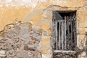 Old wooden door in an abandoned house