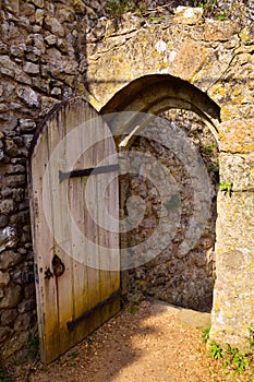 Old Wooden door at Carisbrooke Castle, Newport, the Isle of Wight, England
