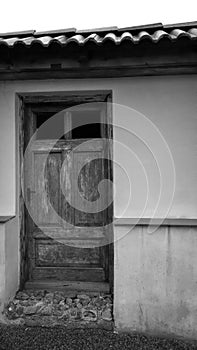 Old wooden door closed in the building