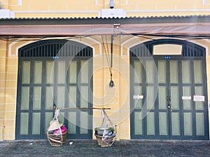 Old wooden door exterior of Thai house