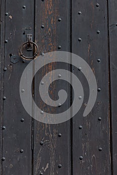 Old wooden door with handles door in vintage Chinese style.