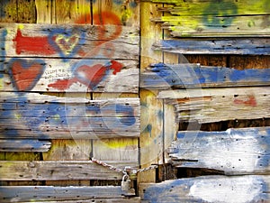 Old wooden door love grafitti