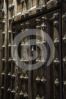 Old wooden door with metal