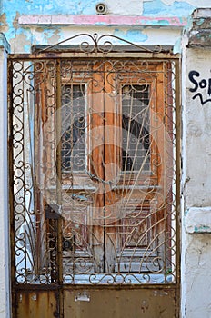 Old wooden door in the old town