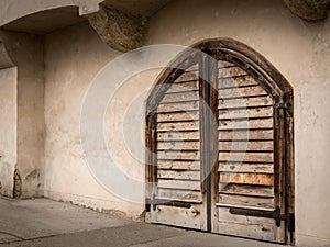 Old wooden door of an old wine cellar