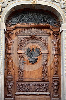 Old wooden door with ornaments