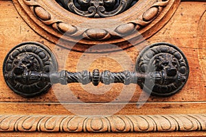 Old wooden door with wrought metal details