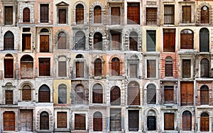 Old wooden doors collection. Collage of 60 doors and gates