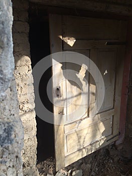 Old wooden doors. And emty object. photo