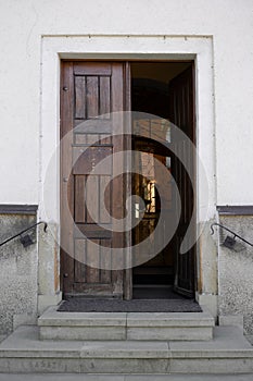 Old wooden doors are open photo