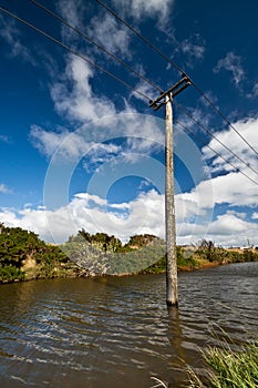 Old wooden electricity pylon