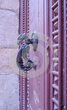 Old wooden entrance. Architectural antique textured background