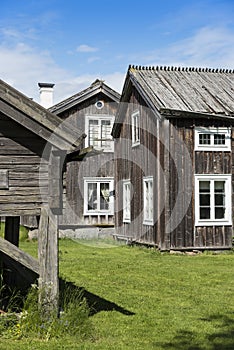 Old wooden farm buildings Halsingland Sweden photo