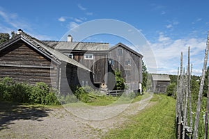Old wooden farm buildings Halsingland Sweden photo