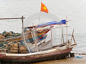 Old, wooden fishing boats in Thanh Hoa, Vietnam