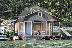 Old Wooden Floating Raft Weekend House On Sava River - Belgrade - Serbia