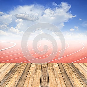 Old wooden floor at curve of a running track