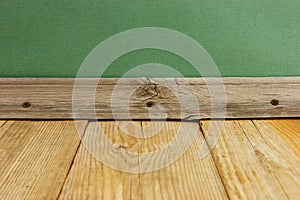 old wooden floor with green wall