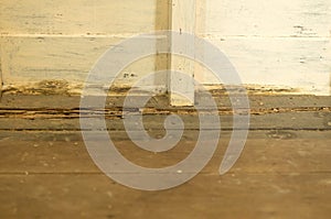 Old wooden floor and room in abandened old house destroyed by termites, background texture concept