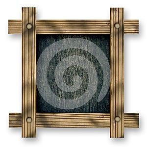 Old wooden frame against a white background with black wood copy space in the center