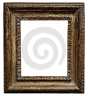 Old wooden frame isolated on a white background.  Frames design element on the theme of art, creativity, painting, photography.
