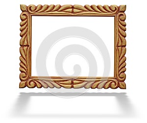 Old wooden frame for paintings or photographs isolated on white background