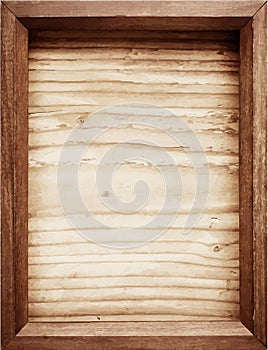 Old wooden frame on wood background.