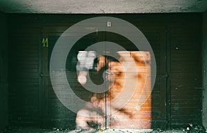 Old wooden garage door