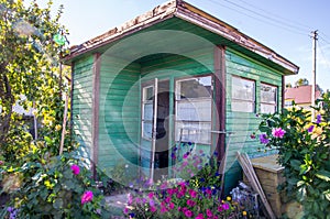 Old wooden garden house in Lithuanian village