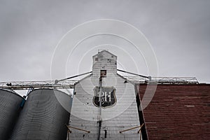 Old wooden grain elevator in the town of Three Hills