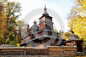 Old wooden church in a autumn sunny day