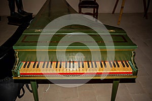 Old Wooden Harpsichord in Medieval Castle in Italy