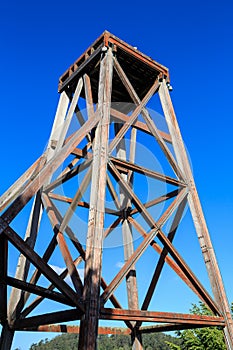 An old wooden headframe that used to stand above a mine