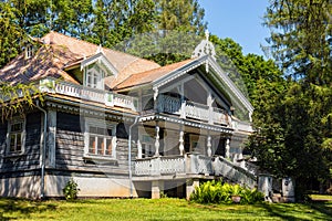 Old wooden, historic hunters manor house. Bialowieza Palace Park