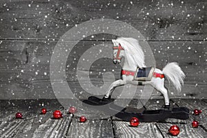 Old wooden horse - shabby chic Christmas decoration - background