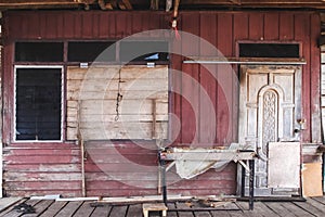 Old wooden house against grunge background.,thailand. photo
