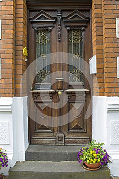 Old wooden house door in German small town, Geldern